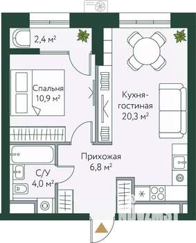 1-к квартира, вторичка, 44м2, 7/24 этаж