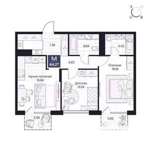 2-к квартира, вторичка, 64м2, 4/10 этаж