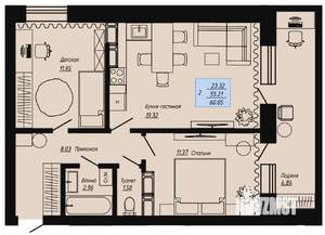 2-к квартира, вторичка, 60м2, 9/16 этаж