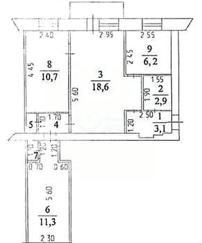 3-к квартира, вторичка, 57м2, 2/5 этаж