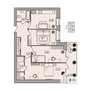 3-к квартира, вторичка, 77м2, 1/3 этаж