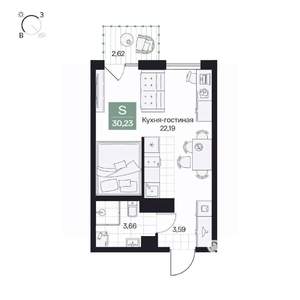 Студия квартира, вторичка, 30м2, 2/10 этаж