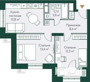 2-к квартира, вторичка, 54м2, 11/24 этаж