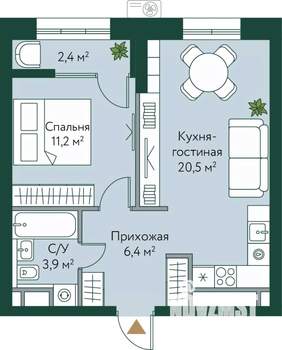 1-к квартира, вторичка, 44м2, 3/24 этаж