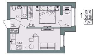 1-к квартира, вторичка, 31м2, 4/4 этаж