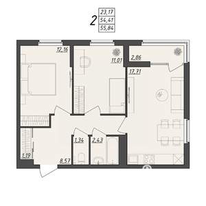 2-к квартира, вторичка, 56м2, 3/10 этаж