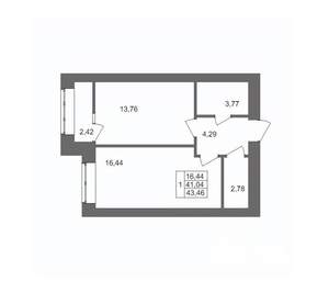 1-к квартира, вторичка, 43м2, 3/10 этаж