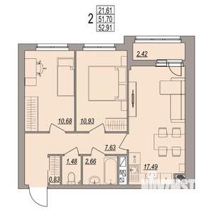 2-к квартира, вторичка, 53м2, 6/6 этаж