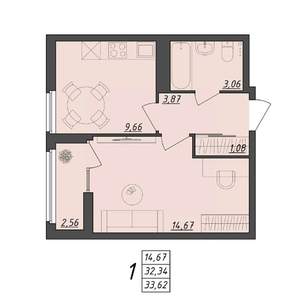 1-к квартира, вторичка, 34м2, 3/10 этаж