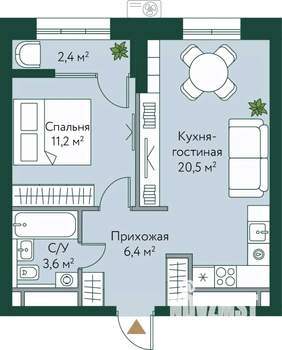 1-к квартира, вторичка, 44м2, 23/24 этаж