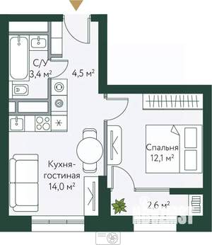 1-к квартира, вторичка, 37м2, 22/24 этаж