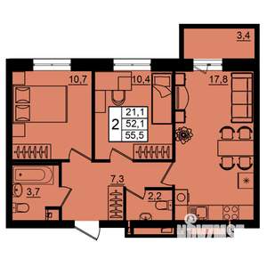 2-к квартира, вторичка, 56м2, 1/16 этаж