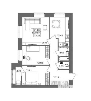 3-к квартира, вторичка, 73м2, 8/10 этаж