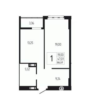 1-к квартира, вторичка, 50м2, 3/18 этаж