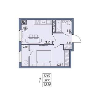 1-к квартира, вторичка, 32м2, 5/8 этаж