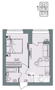 1-к квартира, вторичка, 33м2, 3/4 этаж