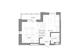 1-к квартира, вторичка, 39м2, 5/9 этаж