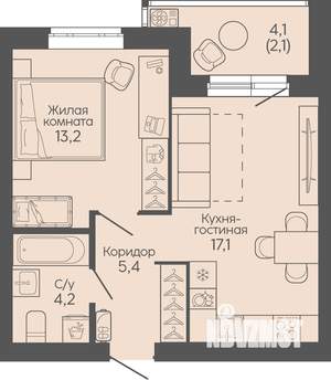 1-к квартира, вторичка, 42м2, 6/22 этаж
