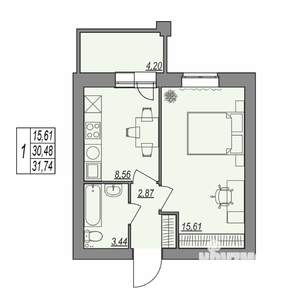 1-к квартира, строящийся дом, 32м2, 2/7 этаж