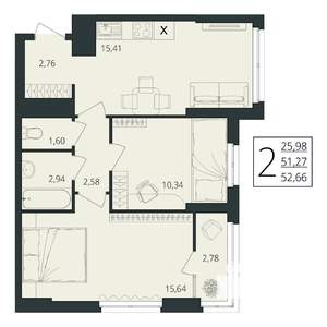 2-к квартира, вторичка, 53м2, 3/17 этаж