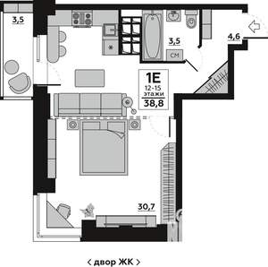 1-к квартира, вторичка, 39м2, 12/19 этаж