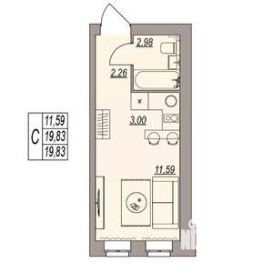 Студия квартира, вторичка, 20м2, 3/3 этаж