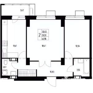 2-к квартира, вторичка, 64м2, 3/19 этаж