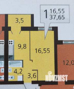 1-к квартира, вторичка, 38м2, 9/9 этаж
