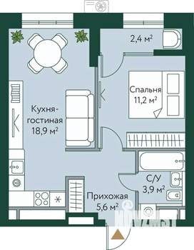 1-к квартира, вторичка, 42м2, 10/24 этаж