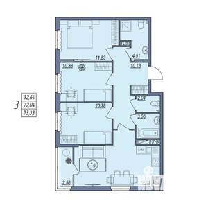 3-к квартира, вторичка, 73м2, 8/8 этаж