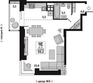 1-к квартира, вторичка, 39м2, 4/19 этаж