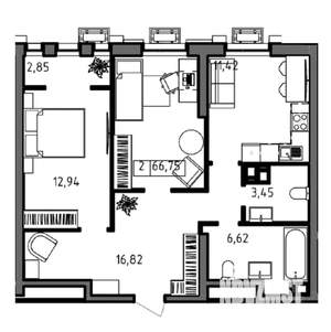 2-к квартира, вторичка, 67м2, 9/23 этаж