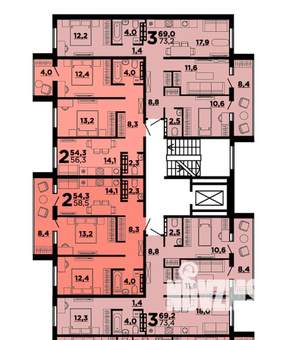 3-к квартира, строящийся дом, 73м2, 2/10 этаж