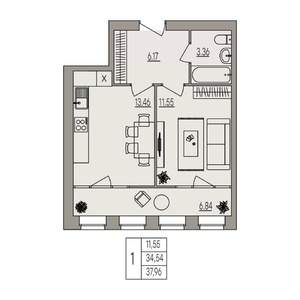 1-к квартира, вторичка, 38м2, 2/3 этаж