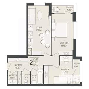 2-к квартира, вторичка, 62м2, 5/17 этаж