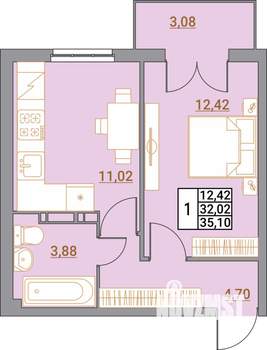 1-к квартира, вторичка, 35м2, 2/5 этаж