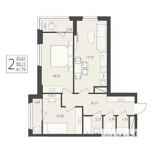 2-к квартира, вторичка, 62м2, 14/17 этаж