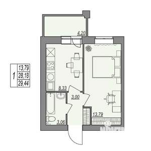1-к квартира, вторичка, 29м2, 3/7 этаж