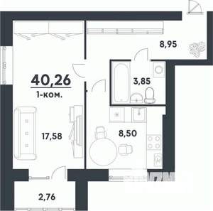 1-к квартира, строящийся дом, 40м2, 1/5 этаж