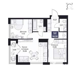 2-к квартира, вторичка, 57м2, 8/10 этаж