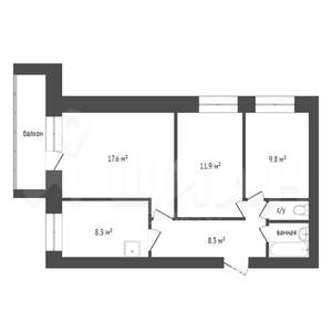 3-к квартира, вторичка, 61м2, 7/9 этаж