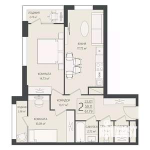 2-к квартира, вторичка, 62м2, 9/17 этаж