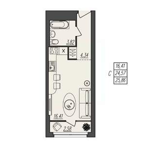 Студия квартира, вторичка, 26м2, 2/17 этаж