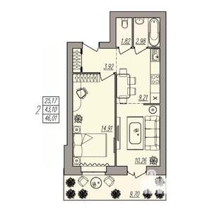 2-к квартира, вторичка, 46м2, 1/3 этаж