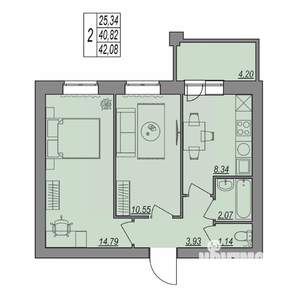 2-к квартира, строящийся дом, 42м2, 7/7 этаж
