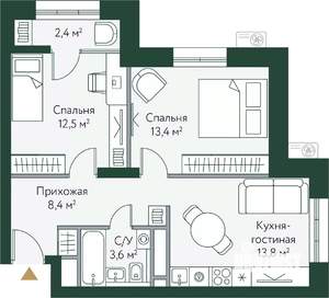2-к квартира, вторичка, 54м2, 21/24 этаж