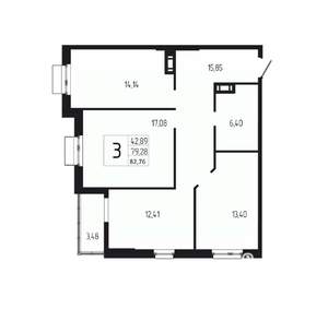 3-к квартира, вторичка, 83м2, 8/18 этаж