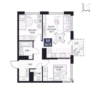 2-к квартира, вторичка, 55м2, 4/9 этаж