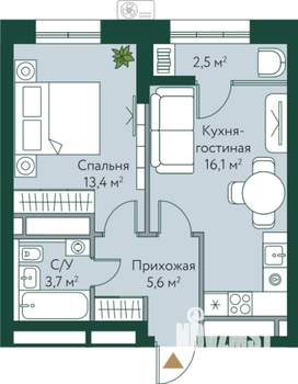 1-к квартира, строящийся дом, 41м2, 14/24 этаж