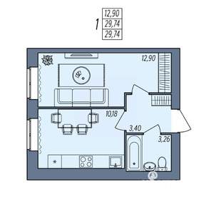 1-к квартира, вторичка, 30м2, 2/8 этаж